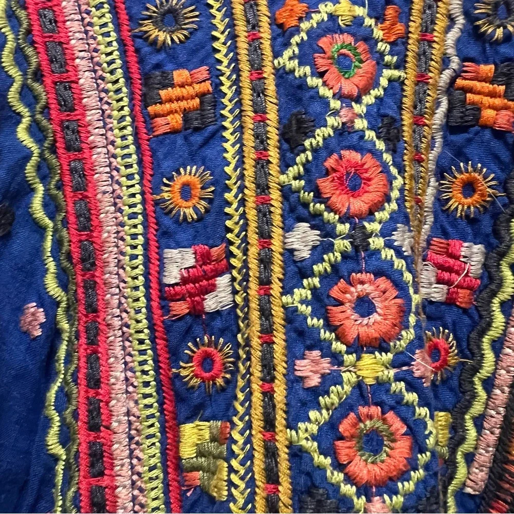 Johnny Was 3J Workshop Blue Embroidered Handkerchief Hem Boho Dress Medium - Picture 4 of 10